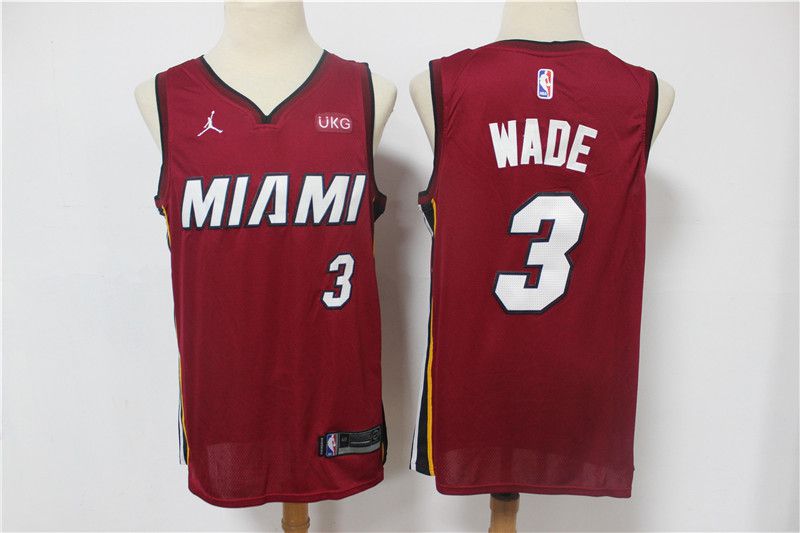 Men Miami Heat #3 Wade Red With Jordan logo Game 2021 NBA Jersey